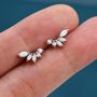 Sterling Silver White Opal Marquise Cluster Stud Earrings, thumbnail 7 of 12