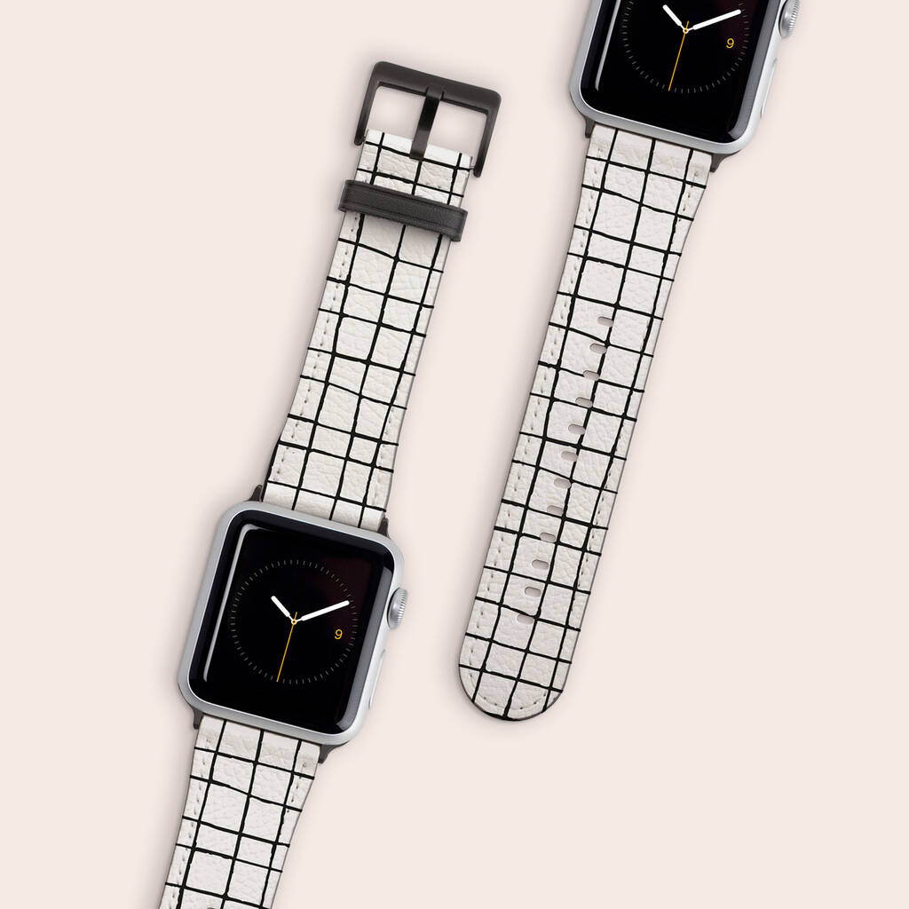 Black Grid Vegan Leather Apple Watch Band, 1 of 6