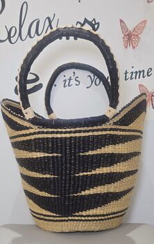 Black And Natural Handwoven Market Basket, 2 of 2