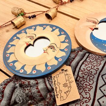 Wooden Celestial Moon And Stars Mini Bohemian Wall Mirrors Set Of Two, 4 of 6