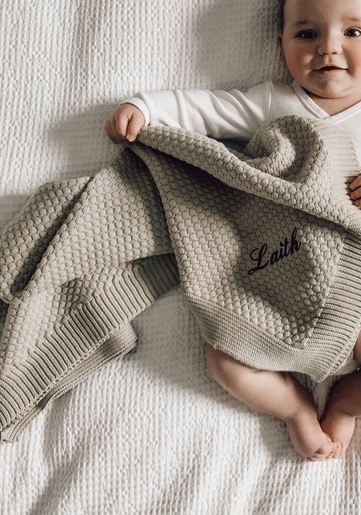 Personalised Beige Organic Cotton Baby Blanket By Isaac Anthony