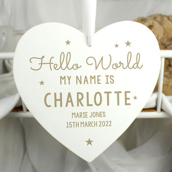 Personalised Hello World New Baby Heart Decoration, 4 of 4