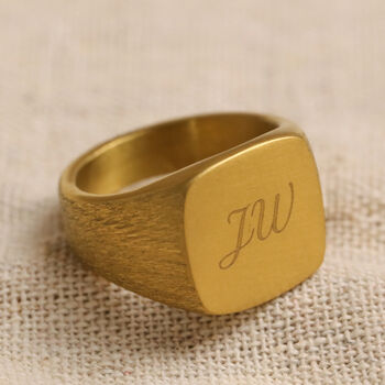 Men's Personalised Brushed Stainless Steel Signet Ring, 4 of 11