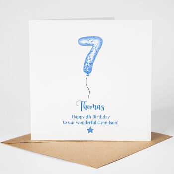 Personalised Blue Balloon 7th Birthday Card, 2 of 5