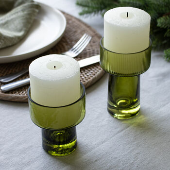 Green Glass Pillar Candle Holder, 2 of 4