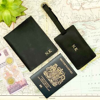 Personalised Leather Passport Cover And Luggage Tag Set, 3 of 9