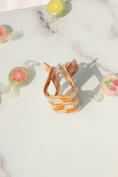 Orange Checkerboard Rectangle Claw Hair Clip, 4 of 7