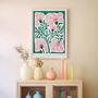 Green And Pink Abstract Floral Art Print, thumbnail 2 of 4
