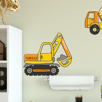Personalised Set Of Three Diggers Wall Sticker Decor, 2 of 5