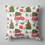 Nostalgic Red Car With Pine Tree Christmas Chenille Cushion, thumbnail 6 of 12