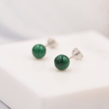 Genuine Malachite Stud Earrings In Sterling Silver, 3 of 9