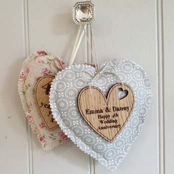 Linen Anniversary Heart With Oak Wood Heart Message, 2 of 10