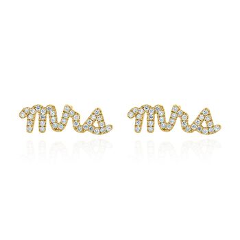 Ettie 'Mrs' Wedding Stud Earrings 18 K Gold Plated, 4 of 7