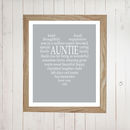 Personalised Aunty Auntie Uncle Print By Tilly Bob And Me