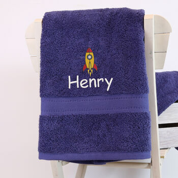 Children's Personalised Rocket Bath Towel, 3 of 7