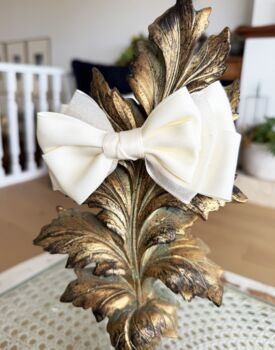 Sugar Cream Bow Barrette With A Pink Satin Drawstring Bag, 3 of 5