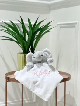 Personalised Name Elephant Comforter Super Soft Toy, 4 of 6