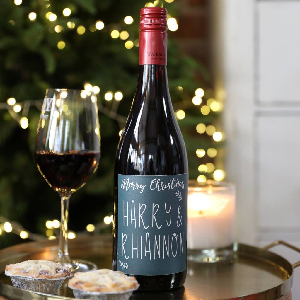 Personalised Festive 'Merry Christmas' Bottle Of Wine, 1 of 2