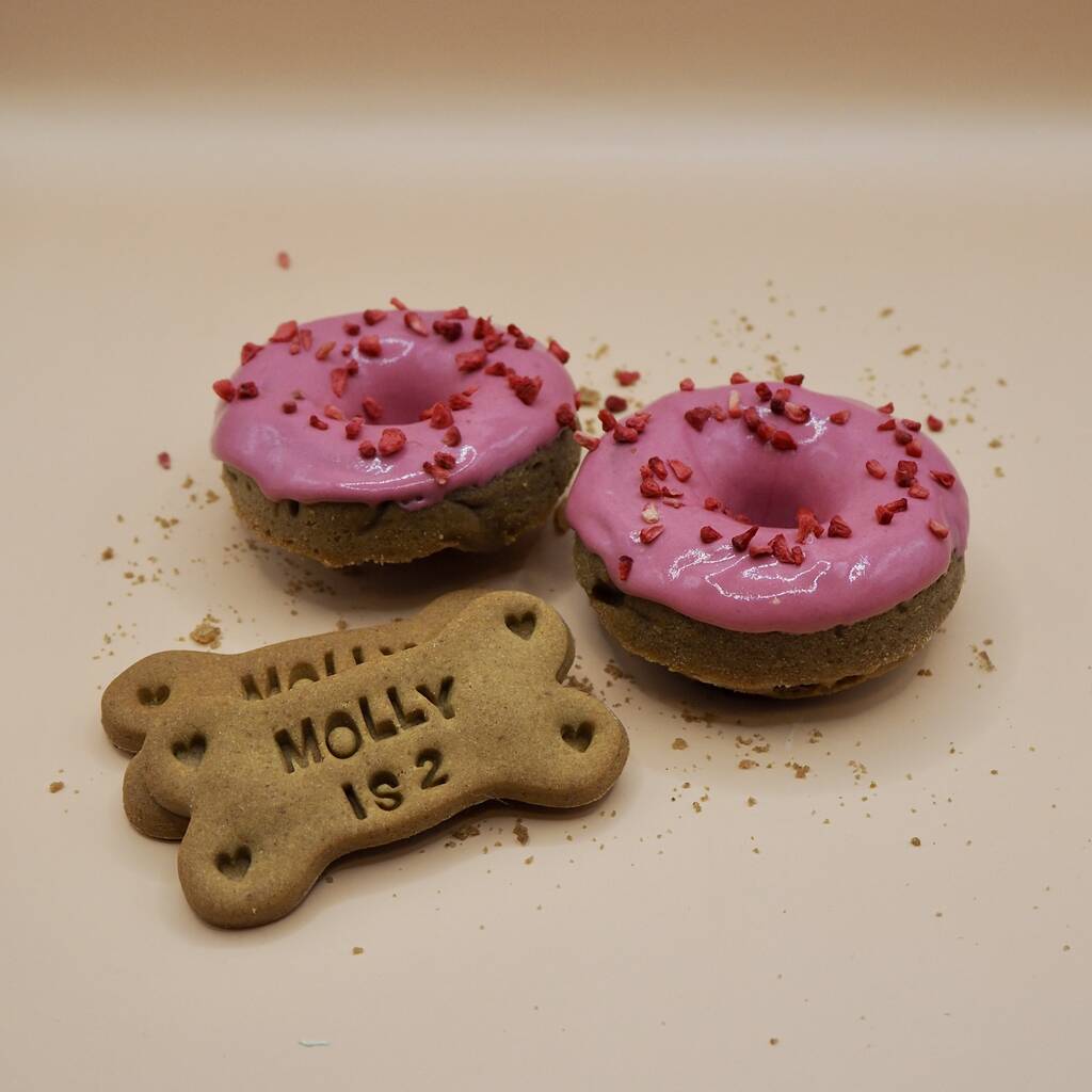 Personalised Dog Birthday Pink Doughnuts And Biscuits, 1 of 4
