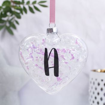 Personalised Initial Iridescent Heart Bauble, 2 of 5
