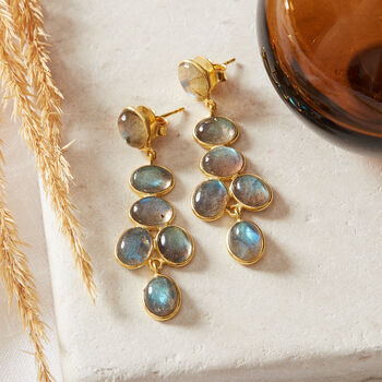 Kyanite Cabuchon Gold Plated Silver Earrings, 6 of 12