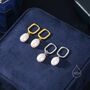Sterling Silver Oval Pearl Oval Hoop Earrings, thumbnail 5 of 10