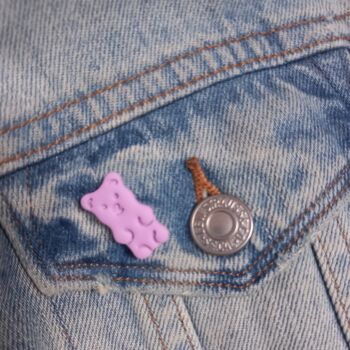 Small Teddy Bear Shaped Polymer Clay Pin Badge, 2 of 5