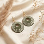 Khaki And Cream Geometric Circular Earrings • Gold Plated Sterling Silver Hooks, thumbnail 3 of 10