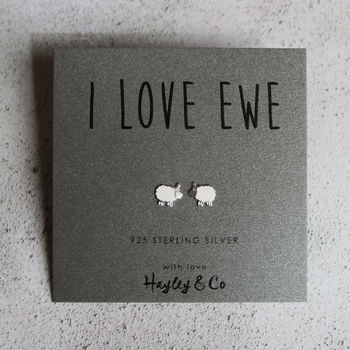 'I Love Ewe' Sterling Silver Sheep Earrings, 6 of 9