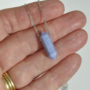 Sterling Silver Crystal Double Point Dainty Necklace Amazonite, Clear Quartz, Blue Lace Agate And White Howlite, 6 of 7