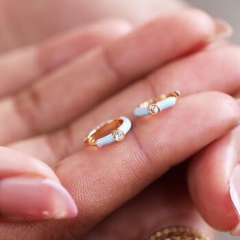 Enamel Crystal Huggie Earrings In Gold Plating, 6 of 12