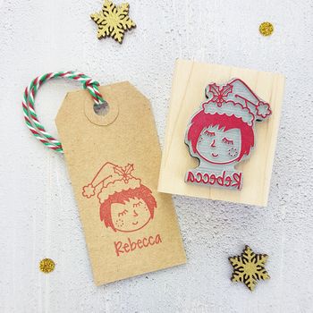 Personalised Christmas Character Woman Rubber Stamp, 3 of 5