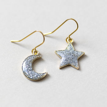 Mismatched Moon And Star Sparkle Earrings, 3 of 9