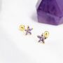 Sterling Silver Purple Amethyst Cz Flower Barbell Earrings, thumbnail 6 of 12