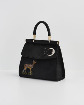 Deer And Moon Embroidered Black Velvet Tote, 3 of 7