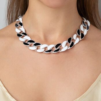 Black And White Enamel Curb Chain Link Necklace, 4 of 6