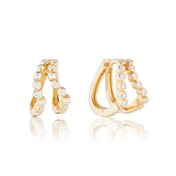 Double Diamond Style Wave Huggie Hoops Earrings, 3 of 5
