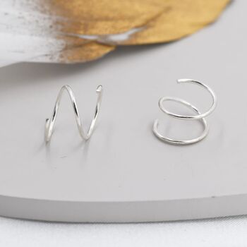 Sterling Silver Minimalist Spiral Hoop Earrings, 2 of 11