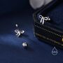 Sterling Silver Tiny Ribbon Bow Screw Back Earrings, thumbnail 2 of 10