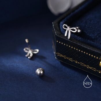 Sterling Silver Tiny Ribbon Bow Screw Back Earrings, 2 of 10