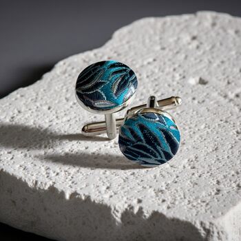 Turquoise Japanese Silk Covered Cufflinks, 3 of 4