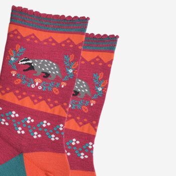 Women's Bamboo Socks Berry Badger Wreath, 3 of 5