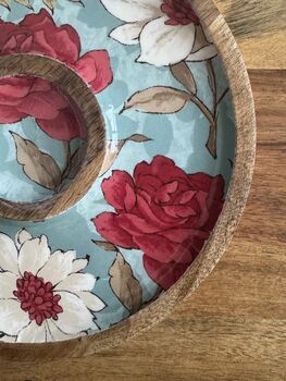 Mango Wood Round Serving Platter Tray, Chip And Dip, 5 of 7