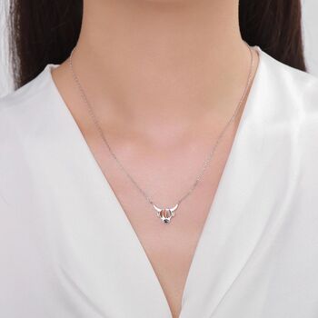 Sterling Silver Enamel Highland Cow Head Pendant Necklace, 5 of 12