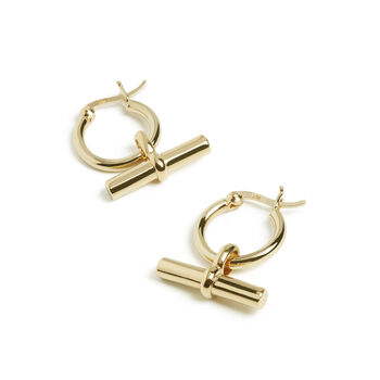 T Bar Hoop Earrings In Silver Or Gold Vermeil Plate, 2 of 4
