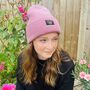 Deep Cuff Pink Beanie With Embroidered French Bulldog, thumbnail 4 of 4