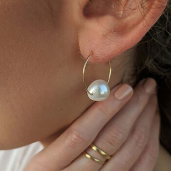 Olivia Large Pearl Bridal Hoop Earrings, 3 of 3