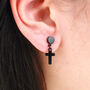 Unisex Black Cross Flat Back Earrings, thumbnail 4 of 7