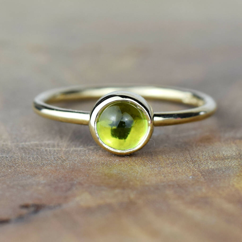 Solid Gold August Birthstone Peridot Stacking Ring, 1 of 5