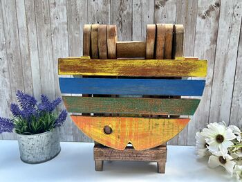 Handcrafted Multicoloured Wooden Fish Mini Stool Table, 10 of 12